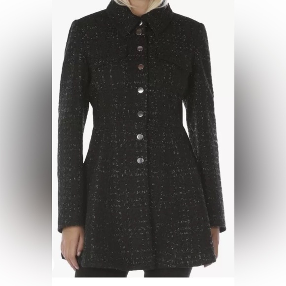 Laundry by Shelli Segal Black Glitter Peplum  Coat Laundry Size Large - Picture 3 of 10